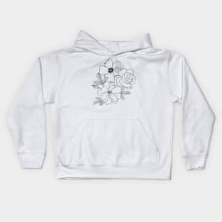 Elegant Roses Floral Line Drawing design Kids Hoodie